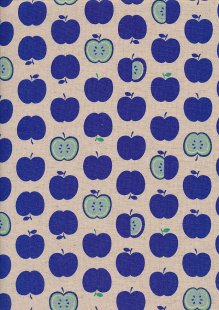 Sevenberry Japanese Fabric - Cotton Linen Mix Happy Apples Blue