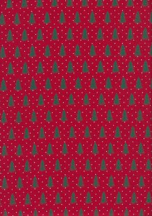 John Louden - Christmas JLX0230 Green Fir Trees  On Red