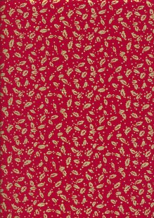John Louden - Christmas JLX0264 Gold Holly Leaves  On Red
