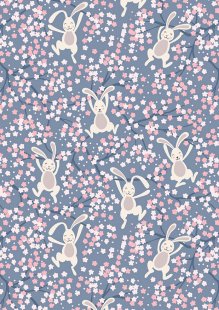 Lewis & Irene - Bunny Hop A526.3 swinging bunnies on denim blue