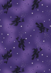 Lewis & Irene - Cast A Spell Flying witches on purple (silver metallic) - A722.2