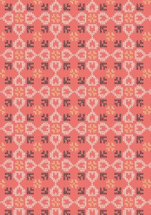 Lewis & Irene - Folk Floral A669.2 Cross stitch hearts on coral