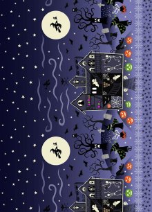 Lewis & Irene - Haunted House A599.3 - Spooky blue glow in the dark haunted house border print