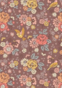Lewis & Irene - Hannah's Flowers A614.3 - Songbirds and flowers on soft brown