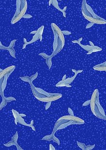 Lewis & Irene - Ocean Glow Whales on bright blue (glow in the dark) - A781.2
