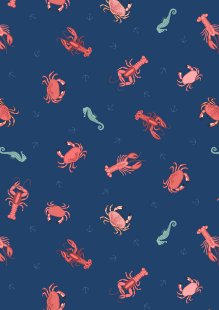 Lewis & Irene - Small Things Coastal Crab, lobster & seahorses on dark blue - SM58.3