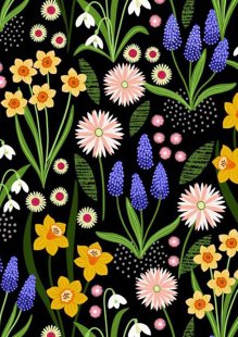Lewis & Irene - Spring Flowers A714.3 Spring Flowers on Black