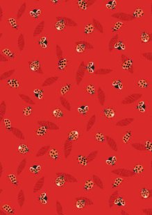 Lewis & Irene - Spring Flowers A716.3 Ladybirds on Red