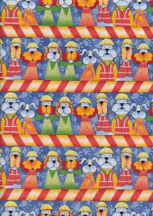 Novelty Fabric - Workmen Dogs In a Line