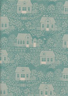 Tilda Fabrics - Hometown My Neighbourhood Teal 110061