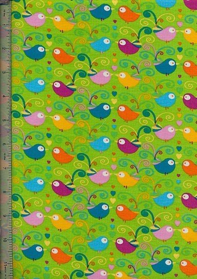 Novelty Jersey Fabric - Green Birds