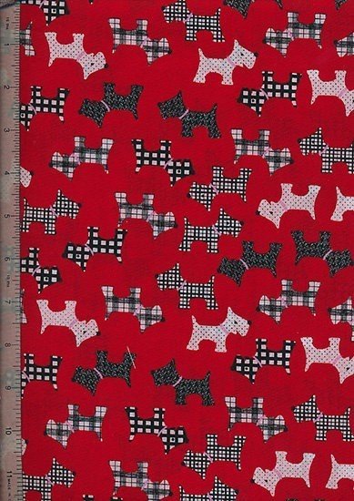 Poly Cotton Novelty - Red Scotty Dogs