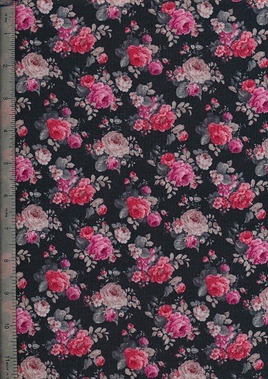 Printed Jersey - Black With Pink Rose