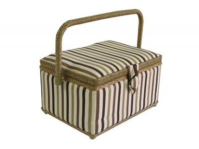 Medium Sewing Box - Gold and Brown Stripe GB1010