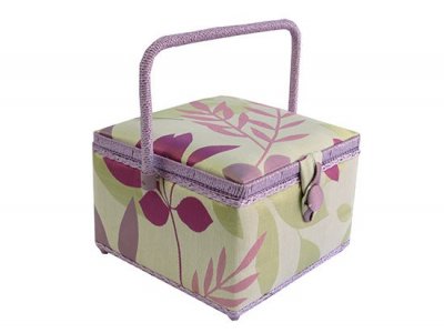 Medium Sewing Box - Square Pink and Green Leaf GB1020