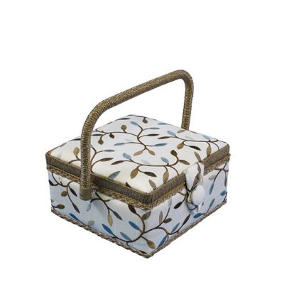 Small Sewing Box - Cream With Brown & Teal Vine GB1007