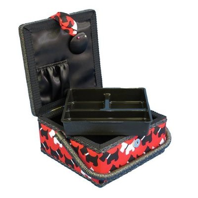Small Sewing Box - Red With Black & White Scotties GB1169