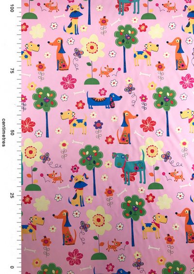 Chatham Glyn - Blackout Curtain Fabric Dogs Pink