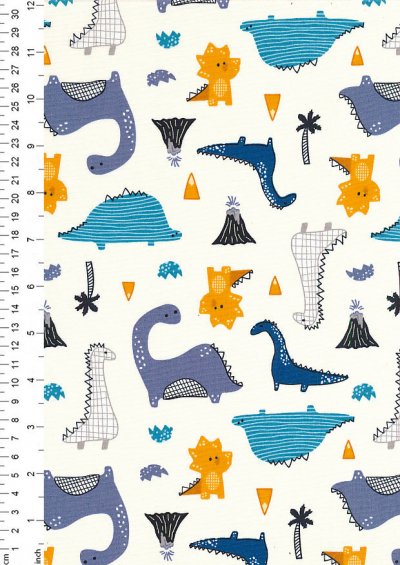 Rose & Hubble - Quality Cotton Print CP-0789 Ivory Dinosaurs
