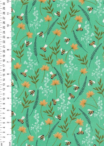 Craft Cotton Co - Bees Floral  Bees Floral Green