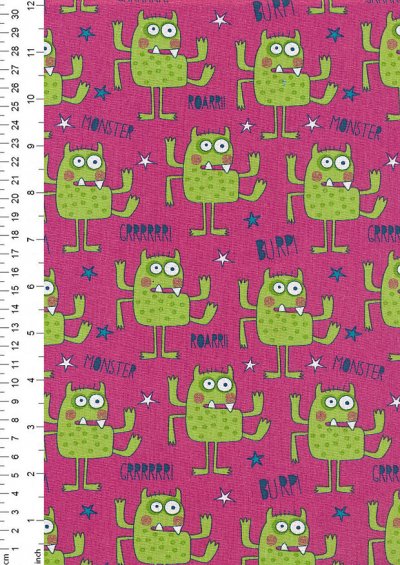 Craft Cotton Co - Monsters Monsters Green and Pink