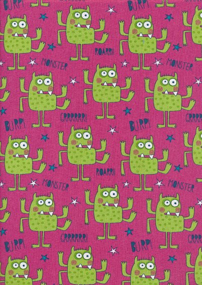 Craft Cotton Co - Monsters Monsters Green and Pink