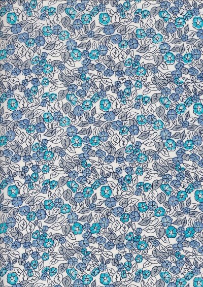 Craft Cotton Floral Sketch - Blossom Navy On White