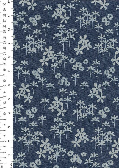 Cotton Chambray - Floral With Seed Pod On Navy