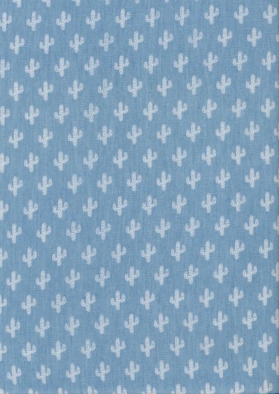 Cotton Chambray - Cacti  On Blue