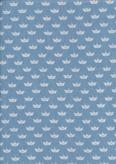 Cotton Chambray - Crowns On Blue