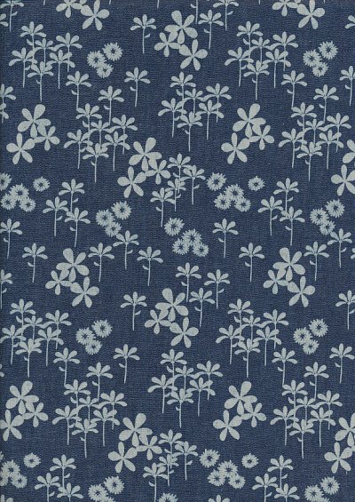 Cotton Chambray - Floral With Seed Pod On Navy