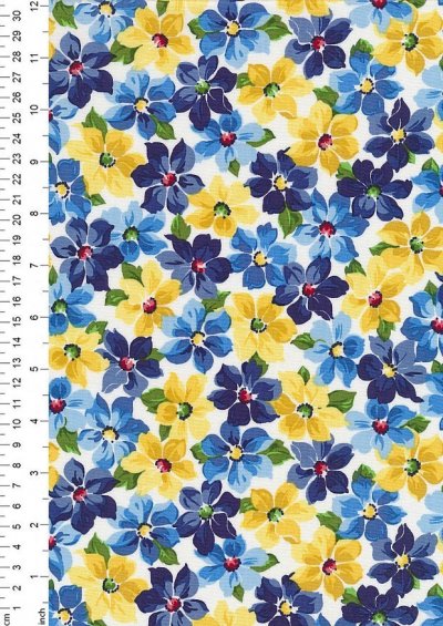 Craft Cotton Co - Blue & Yellow Floral White