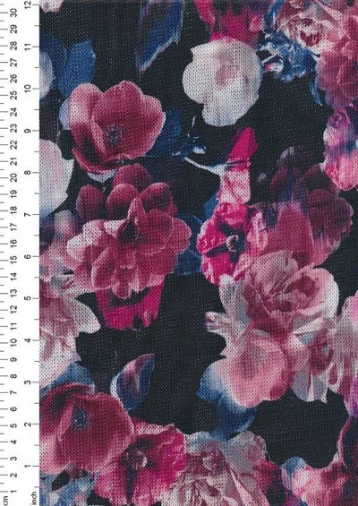 Lady McElroy Wool Touch Jersey - Pink Floral On Black