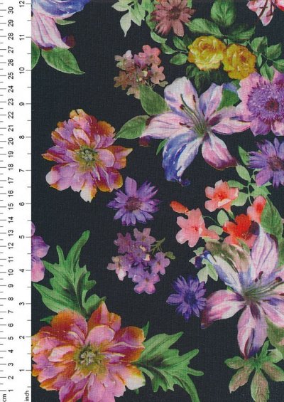 Poly Spandex Digitally Printed Jersey - Bright Floral On Black