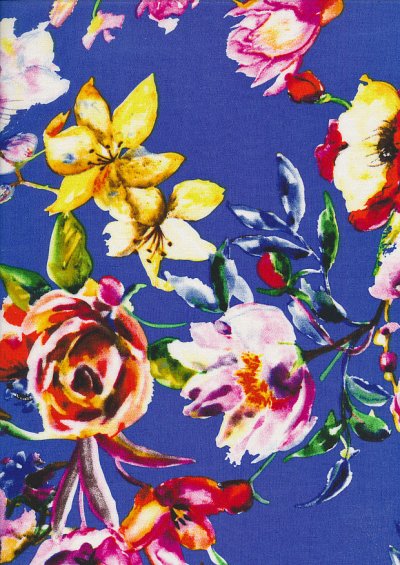 Rayon Print Royal Blue Digital Floral
