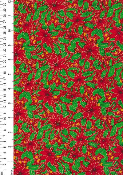 Fabric Freedom Traditional Gilded Christmas - Poinsettias FF507-3 Red