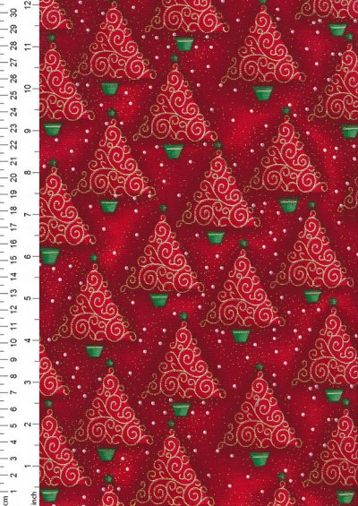 Fabric Freedom Traditional Gilded Christmas - Chrismas Trees FF503-3 Red