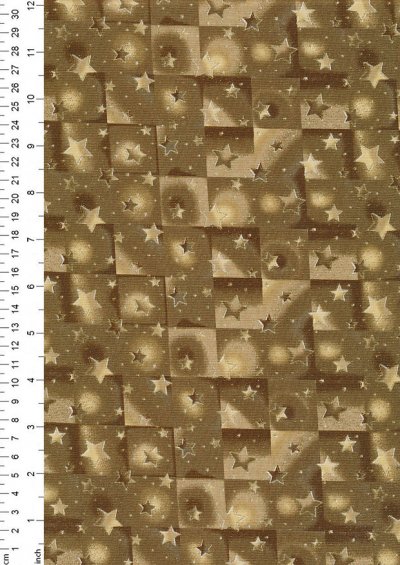 Fabric Freedom Traditional Gilded Christmas - Stars & Squares FF512-2 Gold