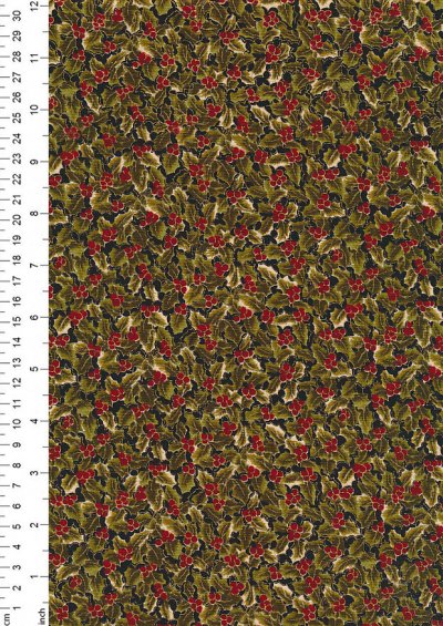 Fabric Freedom Traditional Gilded Christmas - Holly FF508-1 Black
