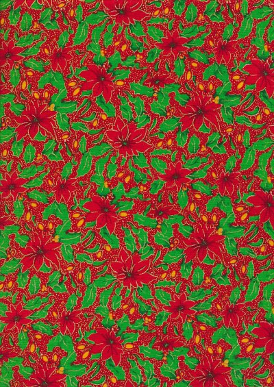 Fabric Freedom Traditional Gilded Christmas - Poinsettias FF507-3 Red