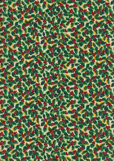 Fabric Freedom Traditional Gilded Christmas - Holly FF508-3 Green