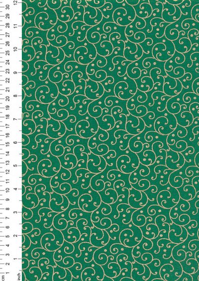 Fabric Freedom Christmas - Gold Scroll Green