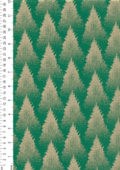 Fabric Freedom Christmas - Gold Forest Trees Green