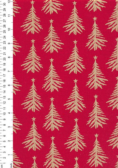 Fabric Freedom Christmas - Gold Fir Trees Red