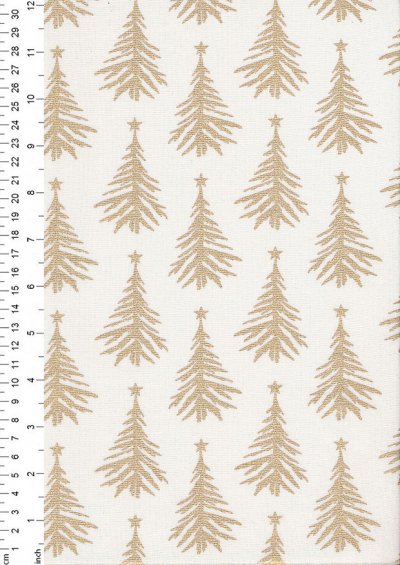 Fabric Freedom Christmas - Gold Fir Trees Ivory