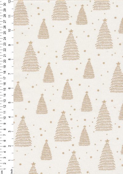 Fabric Freedom Christmas - Gold Pine Trees Ivory