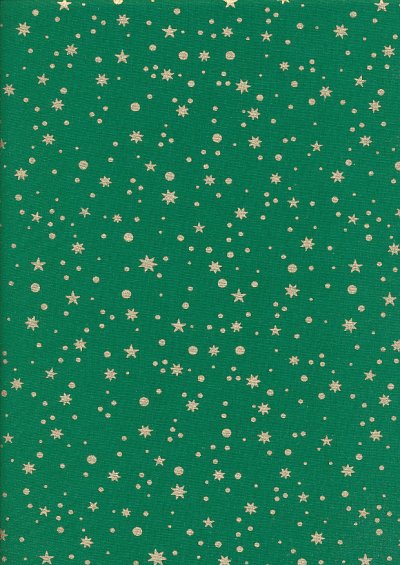 Fabric Freedom Christmas - Gold Stars and Spots Green