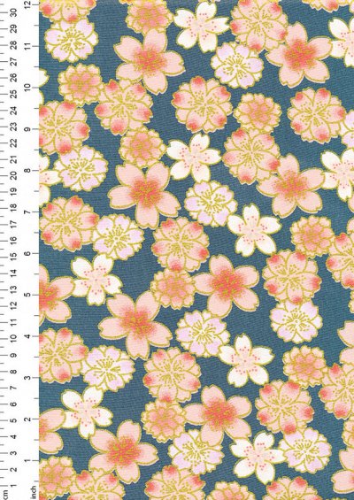 Fabric Freedom - Oriental Floral Gilded Cherry Blossom Jade
