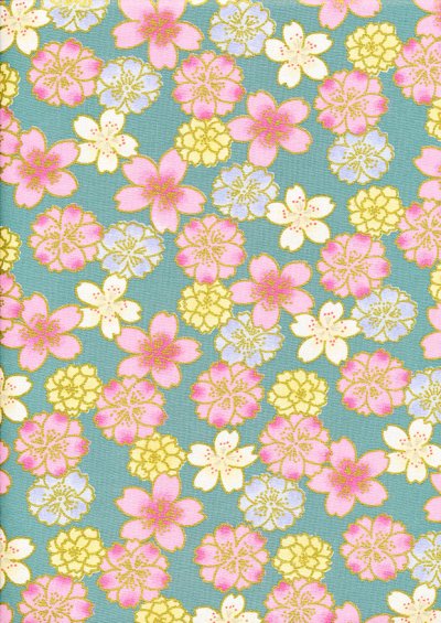 Fabric Freedom - Oriental Floral Gilded Cherry Blossom Blue