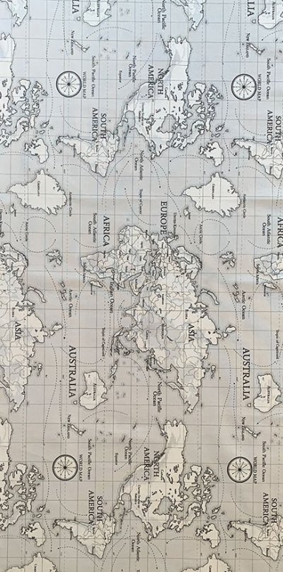 Furnishing Fabric - World Map Silver